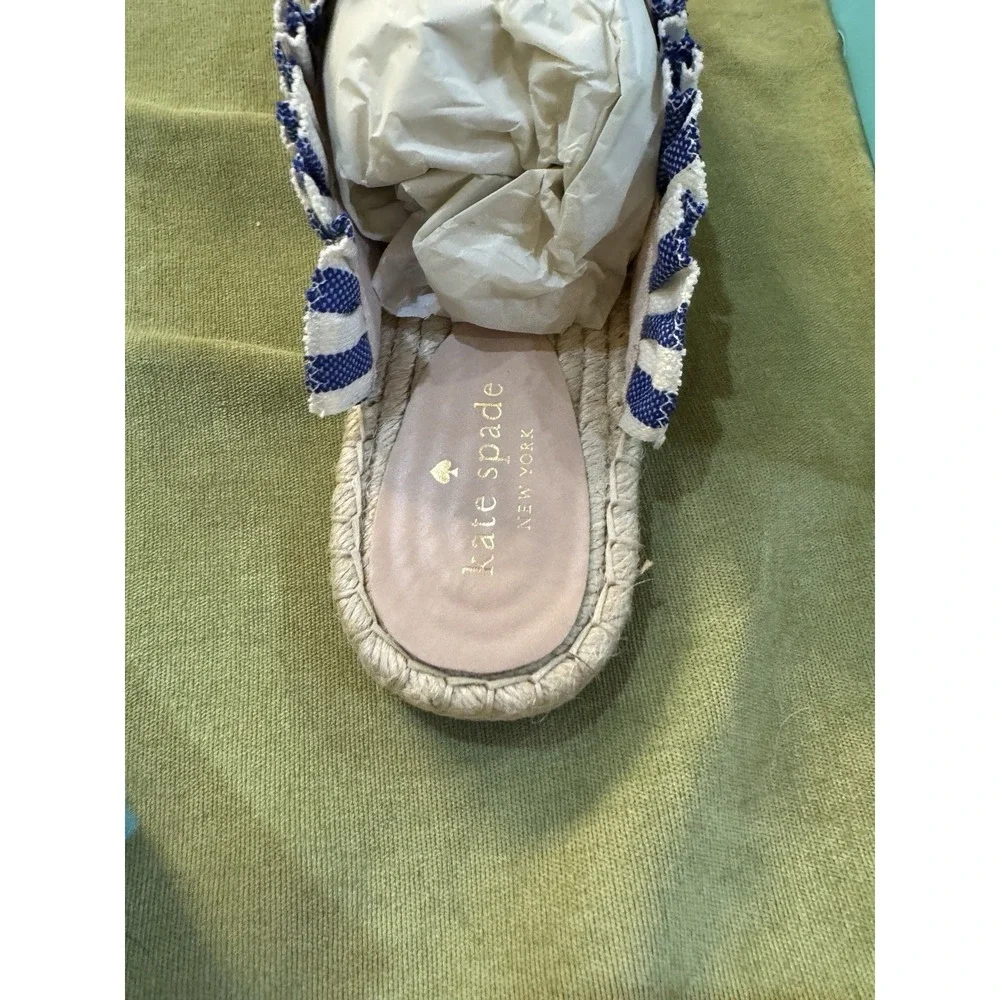 Kate Spade Size 10 Blue Cream Striped Canvas Laila Espadrilles Mules‎